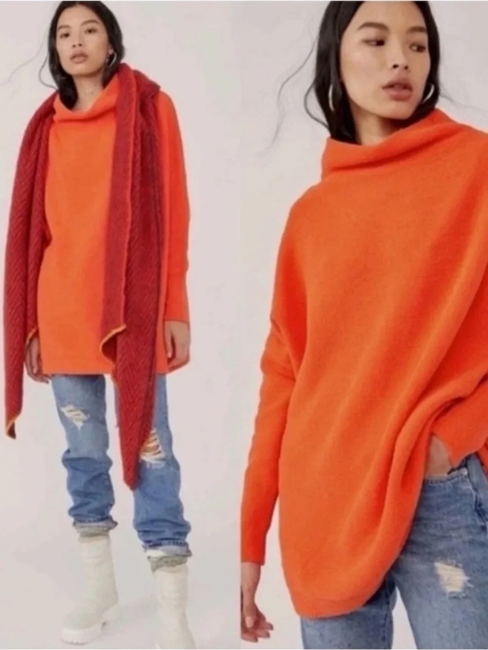Free People Ottoman Slouchy Tunic Sweater Orange Small